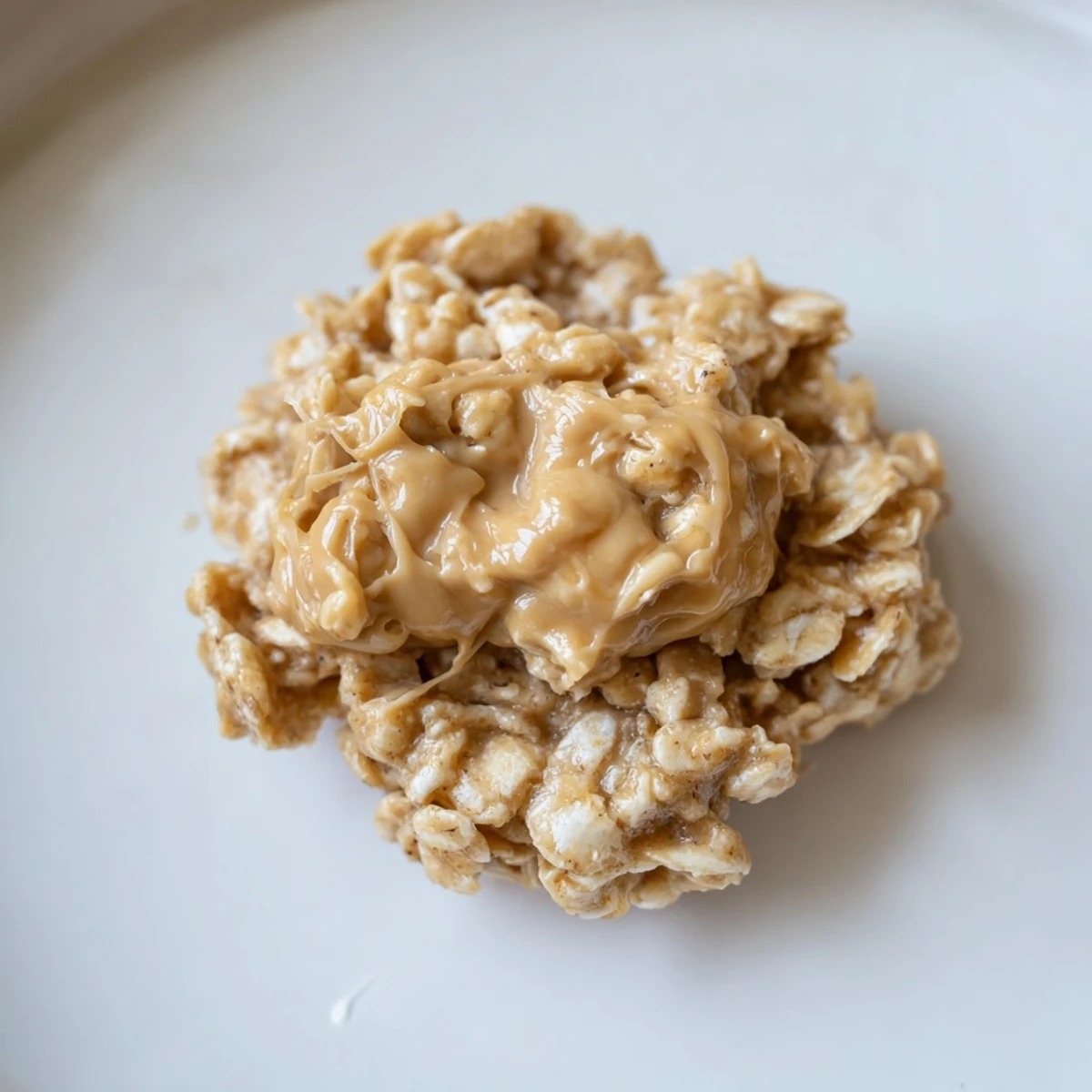 Chewy Peanut Butter No Bake Cookies with creamy peanut butter and oats stacked on a plate.  
