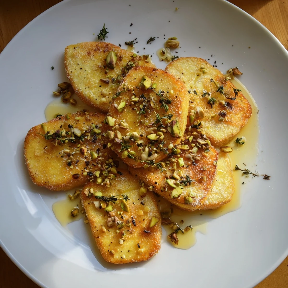 Savory Honey Halloumi appetizer garnished with fragrant thyme and warm honey glaze.