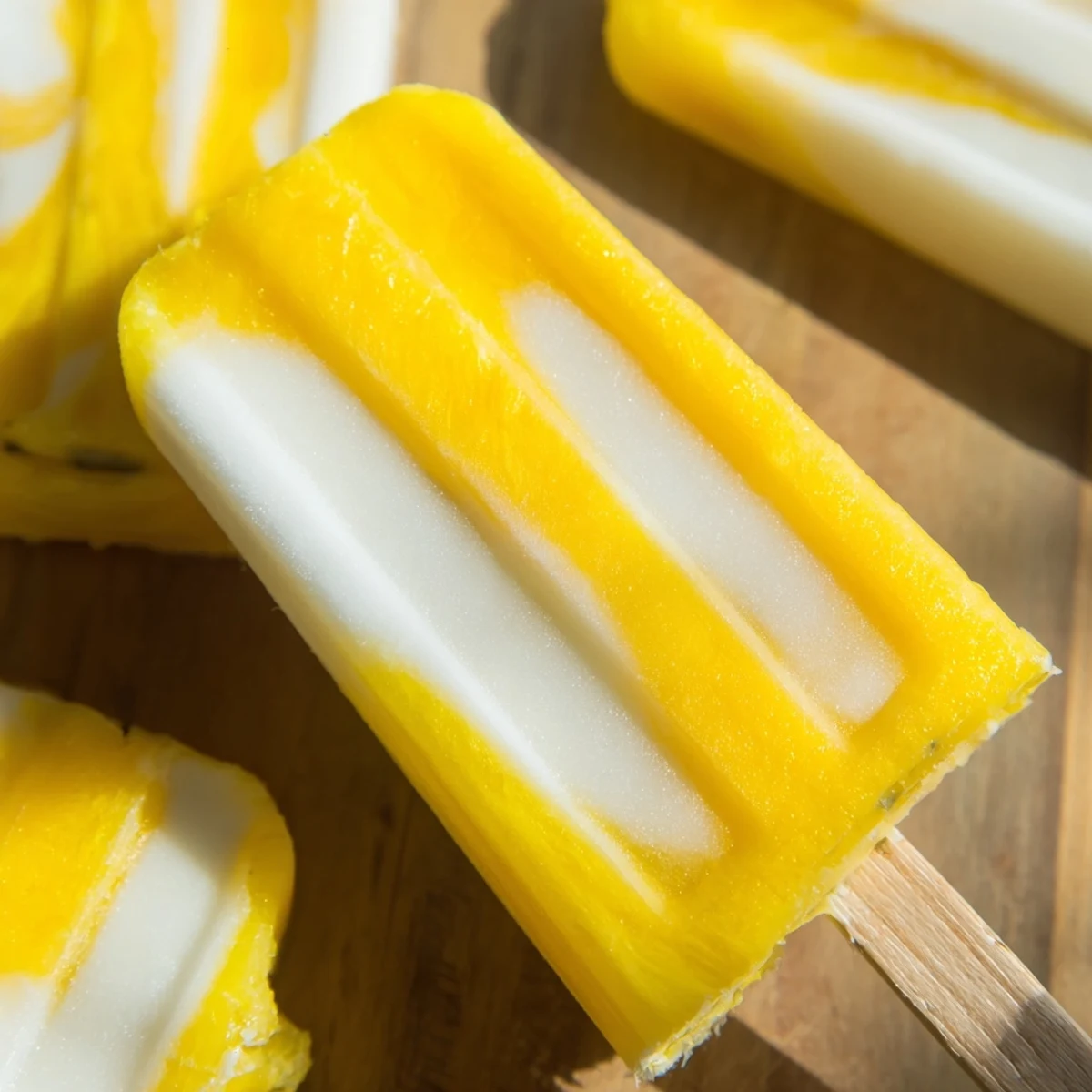 Vibrant pineapple coconut lime popsicles swirled with tropical fruit and creamy layers.