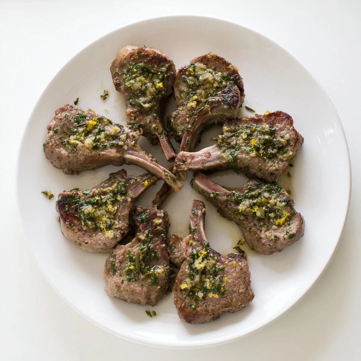Fresh rosemary and garlic crusted lamb chops served with lemon wedges  
