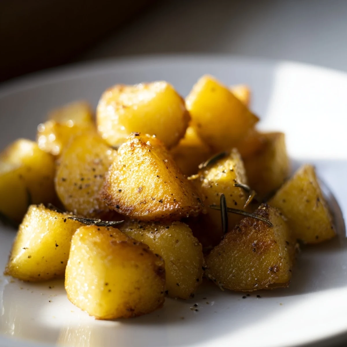 Crispy oven-roasted potatoes piled high, ideal for serving with main meals.