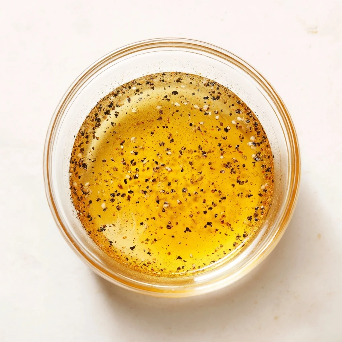 Whisked honey vinaigrette dressing in a glass jar ready for serving.  