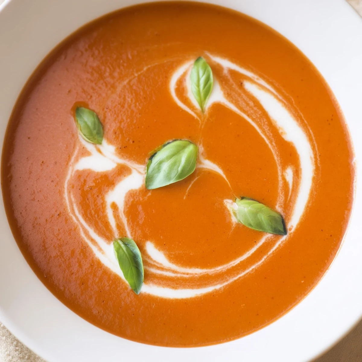 Velvety homemade tomato basil soup served with crusty bread for dipping.