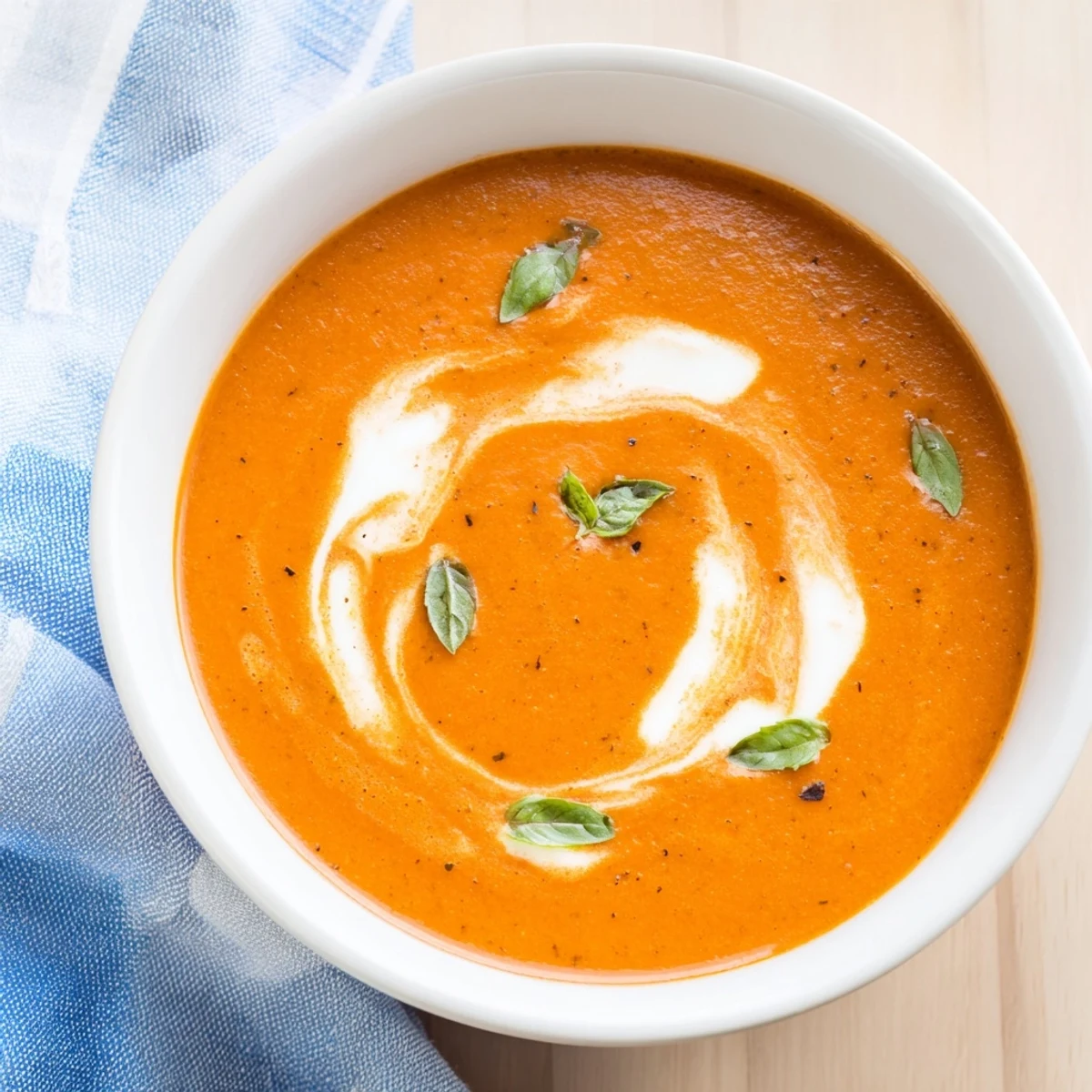 Rich roasted tomato basil soup recipe showcasing vibrant red color and fresh basil.