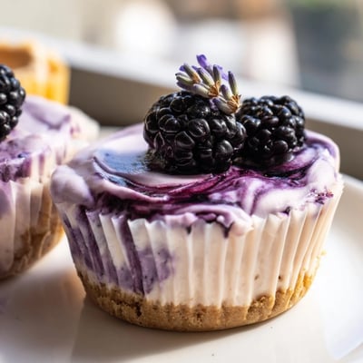 Creamy Blackberry Lavender Cheesecakes