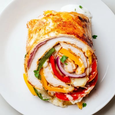 Juicy baked chicken fajita roll ups garnished with fresh cilantro and lime wedges